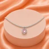 Pink Heart Crystal Tennis Pendant Necklace