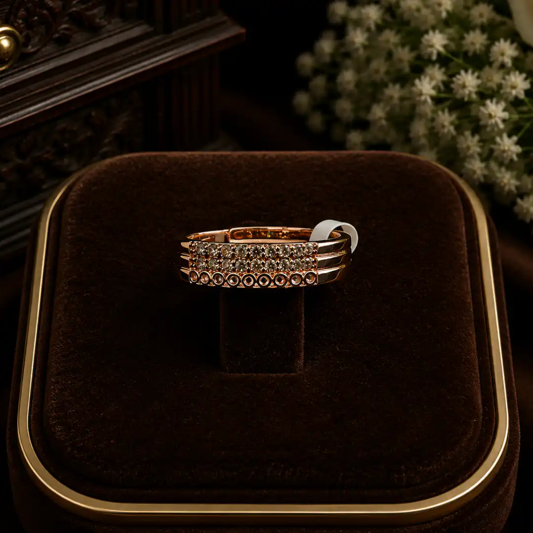Elegant Multi-Row Diamond Detail Statement Ring