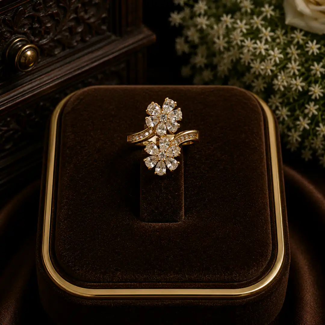 Elegant Double Floral Bloom Statement Ring