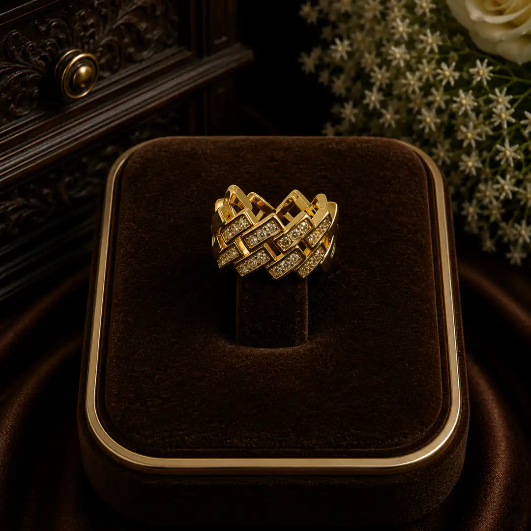 Elegant Interwoven Geometric Statement Ring