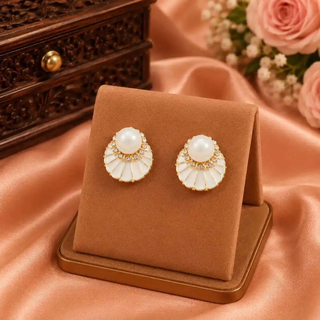 Elegant Pearl Fan Stud Earrings for Women