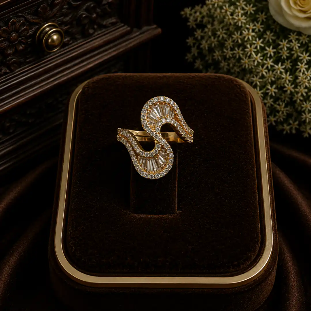 Elegant Double Curve Baguette Crystal Statement Ring