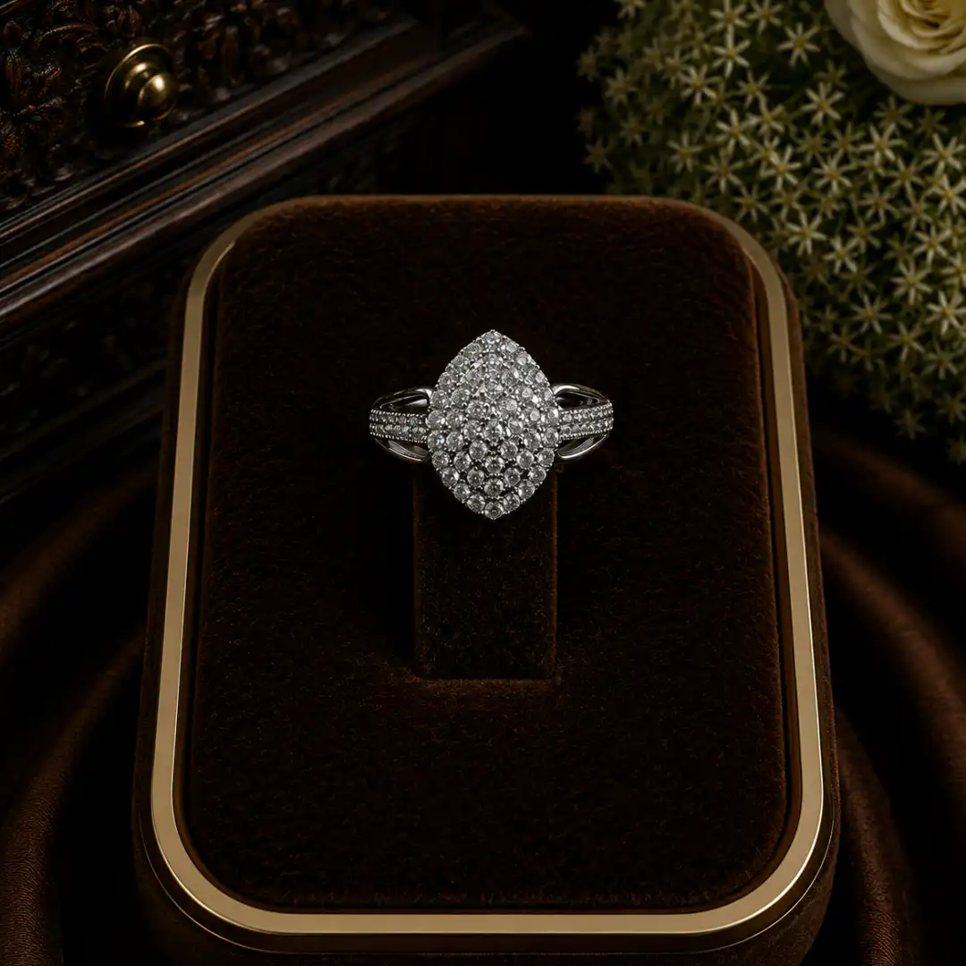 Elegant Teardrop Cluster Crystal Statement Ring