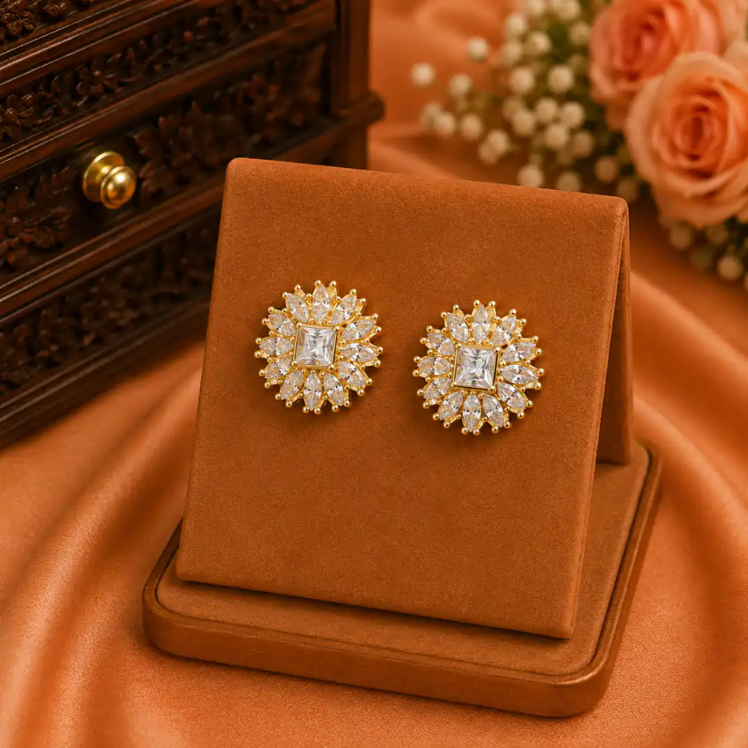 Elegant Floral Halo Crystal Stud Earrings
