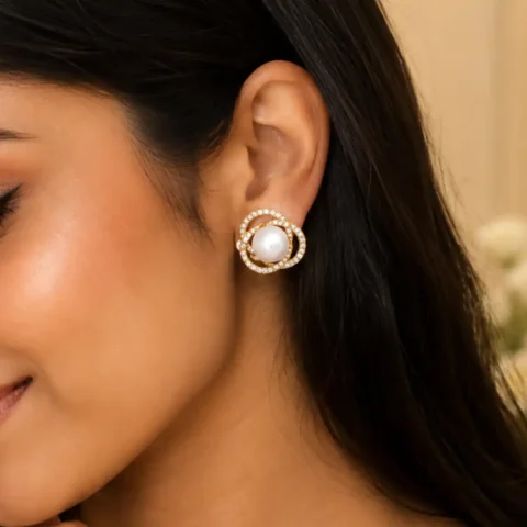 Elegant Pearl Halo Stud Earrings
