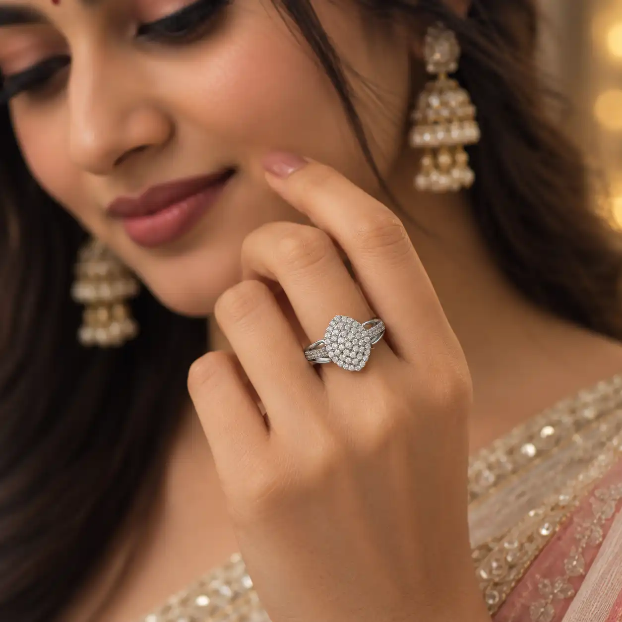 Elegant Teardrop Cluster Crystal Statement Ring - Image 2